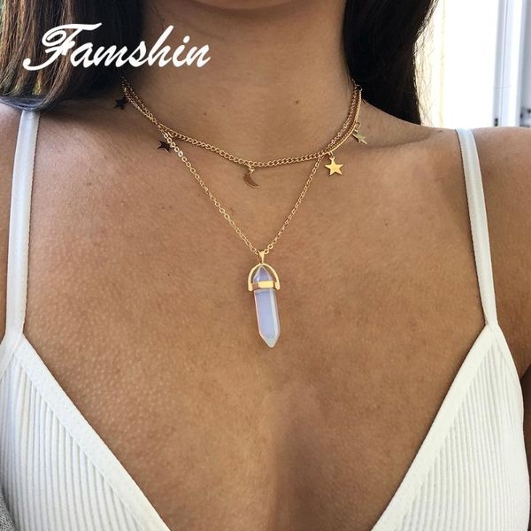 

pendant necklaces famshin fashion big stone moon & star tattoo choker necklace for women geometric bohemian boho jewelry, Silver