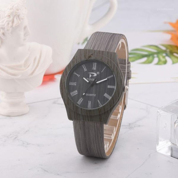 

men women quartz watch pu leather wood pattern sport casual watches relojes masculino drop analog wristwatches, Slivery;brown