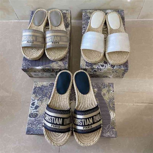 

wholesale embroidered letter fisherman's flat small fragrant wind hemp rope woven one word slipper women's thick bottom luxurysss, Black