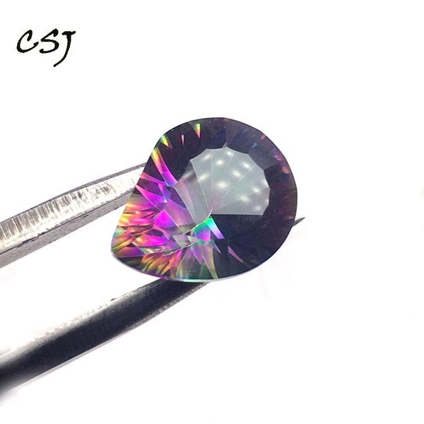 

cluster rings csj natural multicolor crystal loose gemstone quartz pear concave cut for diy fine jewelry 925 silver gold ring mounting, Golden;silver