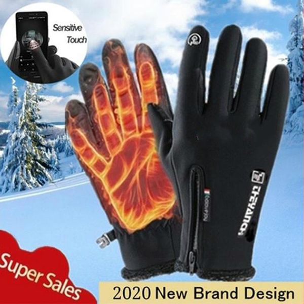 

motorcycle gloves moto winter thermal fleece lined waterproof touch screen non-slip motorbike riding warm cycling, Black