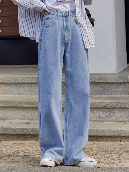 

dazy high waist light wash wide leg jeans h4gp#, Blue