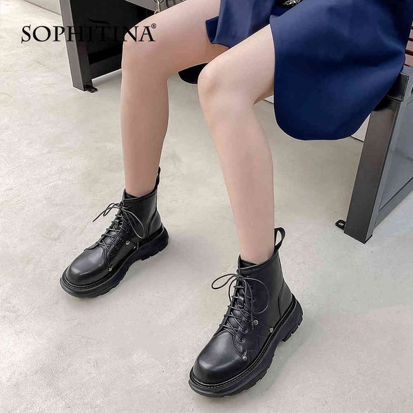 

sophitina women's shoes stylish platform boot round toe genuine leather handmade boots women comfortable black ankle boots so570 210513