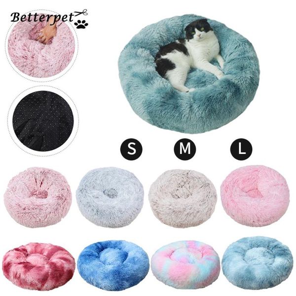 

cat beds & furniture luxury round long plush bed house mat winter warm sleeping nest soft dog basket pet cushion portable pets supplies