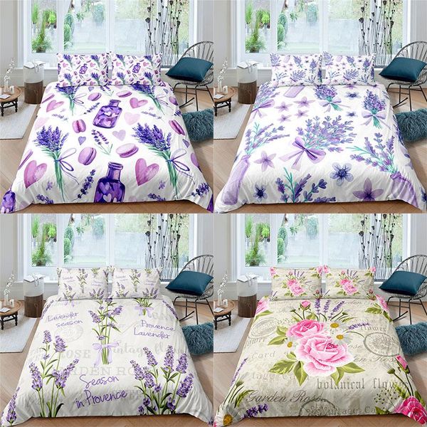 

bedding sets home textile luxury 3d lavender print 2/3pcs comfortable duvet cover pillowcase single  and king eu/us/au size