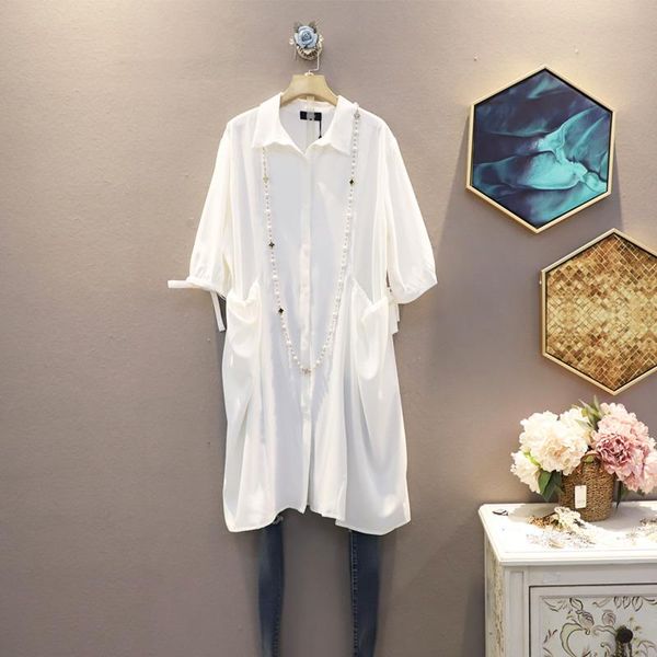 

women's blouses & shirts [ewq] 2021 spring summer pattern lapel short sleeve solid patchwork single breasted casual shirt women large s, White