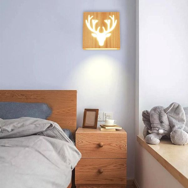 

wall lamp modern indoor led light kids' bedroom decor wooden minimalist sconce ac85-265v children's lamps 12w