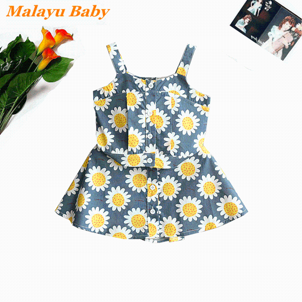 

clothing sets fashion girls costume suit 2021 summer cute child sunflower sleeveless camisole a-line skirt 2pcs outfits 2-6y kids clothes, White