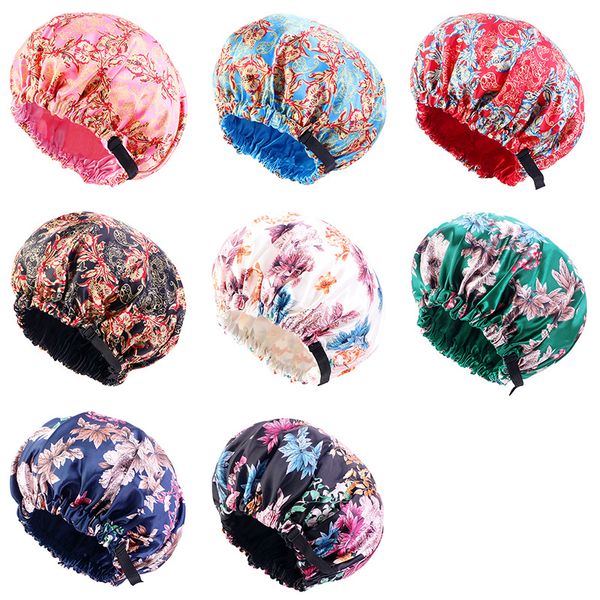 

women's hair cap for sleeping satin night hat invisible flat imitation silk round adjusting button haircare headwear turban, Blue;gray