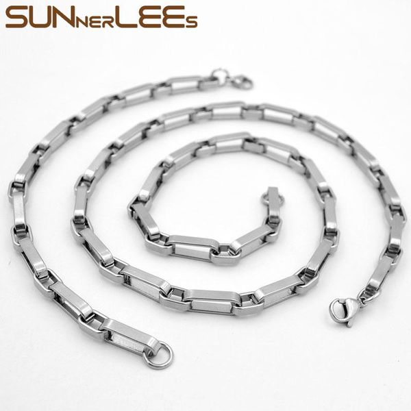 

earrings & necklace sunnerlees stainless steel bracelet set 6mm geometric box link chain silver color men women gift sc199 s