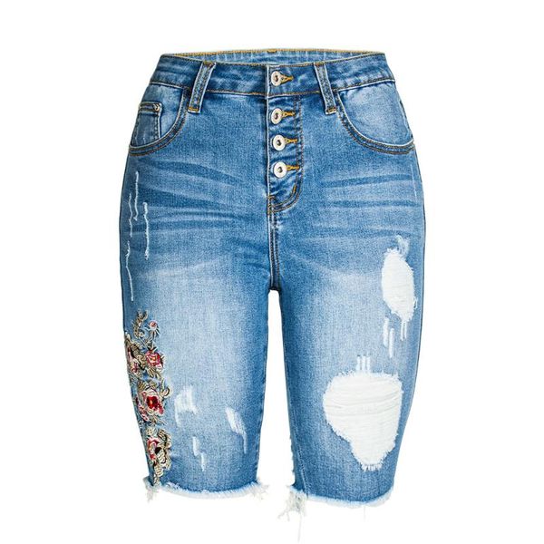 

mid-waist multi-button washed three-dimensional embroidered denim shorts women european and american slim stretch jeans women's, White;black