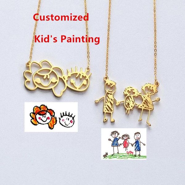 

party favor customize children painting pendant necklace for women kids handmade stainless steel choker chain jewelry family gifts