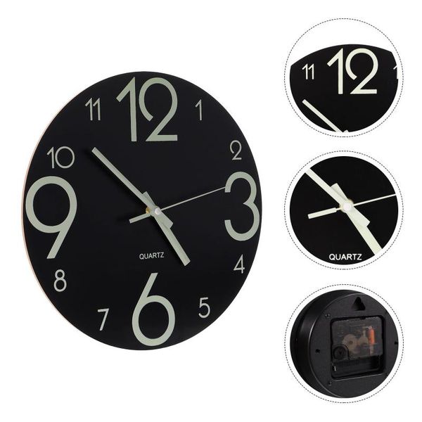 

wall clocks mute luminous round shaped clock wooden hanging battery