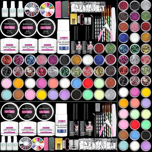 

acrylic nail kit powder - liquid monomer brush professional extension glitter polymer art tools kits