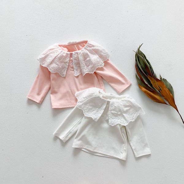 

2021 casual girls autumn spring solid cotton shirt children clothes baby long sleeve tees blouse lace collar 0-3y, White;black