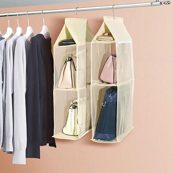 

storage boxes & bins home foldable hanging bag multi-layer folding shelf handbag organizer door sundries bagspocket hanger closet