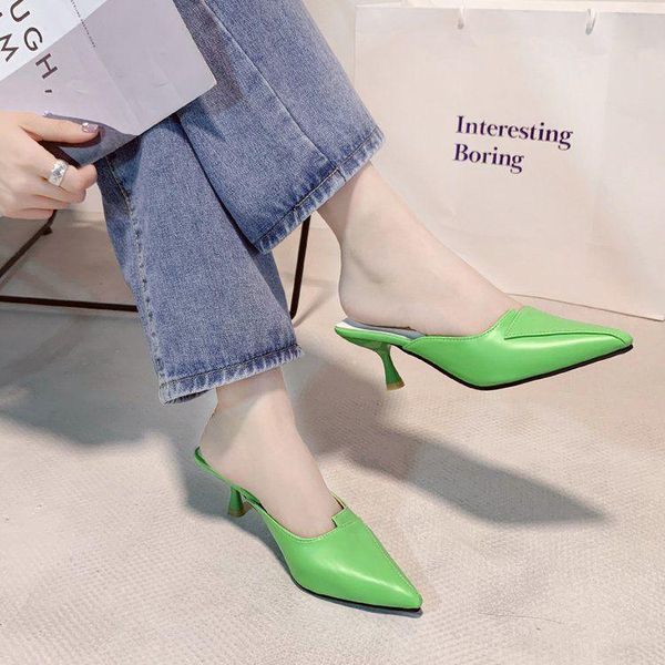 

dress shoes ladies pointed toe thin high heel slippers shoe women's elegant outdoors sandals fashion casual woman leather pumps, Black