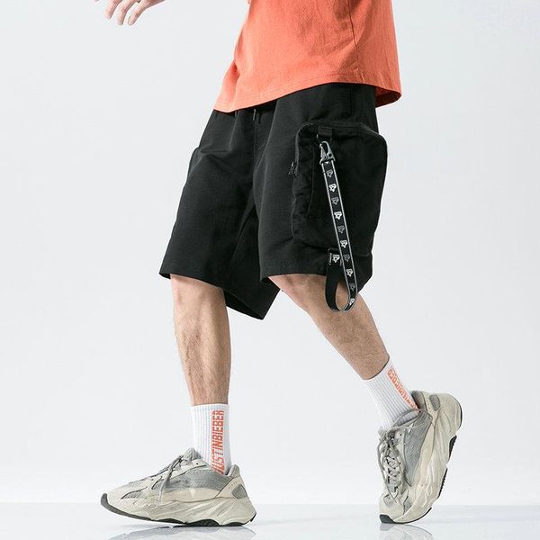 

big pocket casual shorts men streetwear cargo male ribbons 2021 summer bermuda short pants mens fashion large size m-5xl men's, White;black