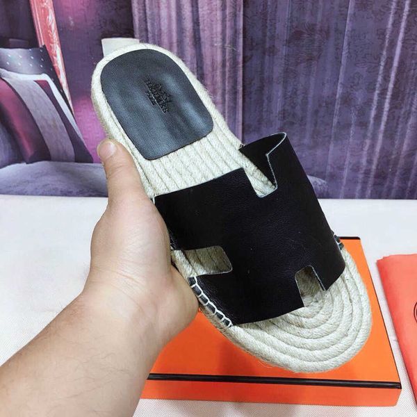 

slippers sandals jinchaoba men's hemp rope genuine leather personality fashion summer fashionable fisherman's slippers sandalsazly, Black