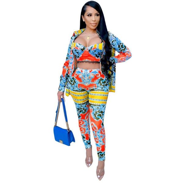 

women's tracksuits adogirl autumn fashion print women 3 pieces set long sleeve shirt bra pencil pants suits casual outfits, Gray