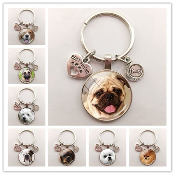 Flauschige Hundeglas Cabochon Keychain Smart Patient und kinderfreundliche französische Bulldogge Schlüsselanhänger Männer Frauen Schmuck