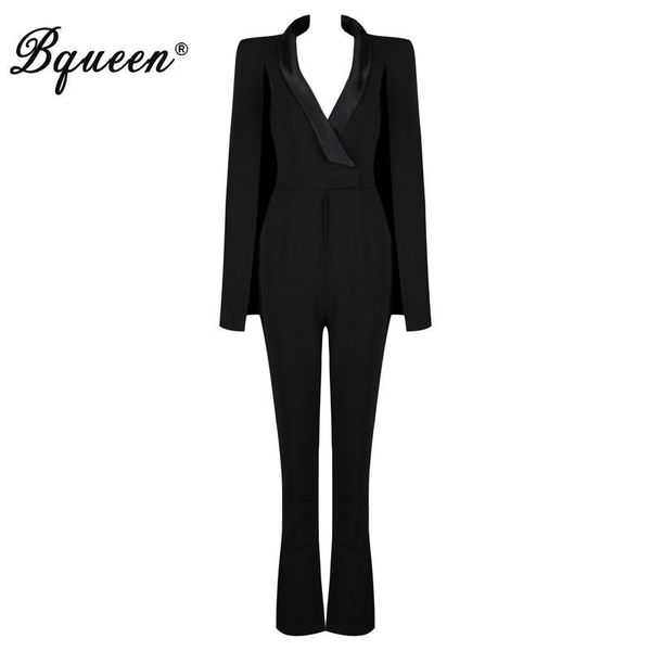 

women's jumpsuits & rompers bqueen 2021 solid black full length women deep v bodycon party bodysuits fashion cloak sleeve, Black;white