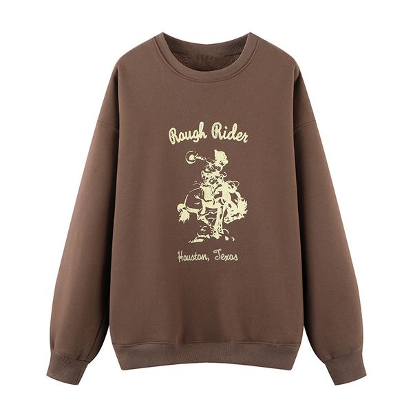 

women's hoodies & sweatshirts puwd vintage woman brown oversized appliques cotton autumn casual ladies warm hooded pullover female loos, Black