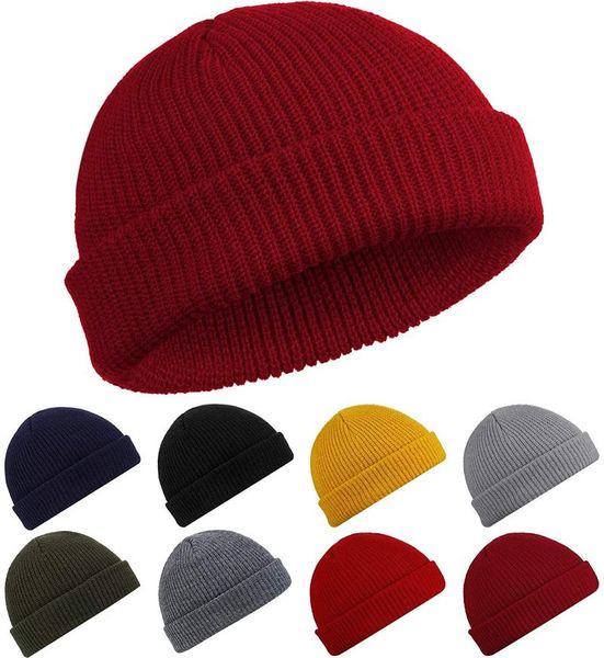 

beanies knitted beanie hat men skullcap women winter warmer retro brimless baggy melon cap black cuff docker hats for