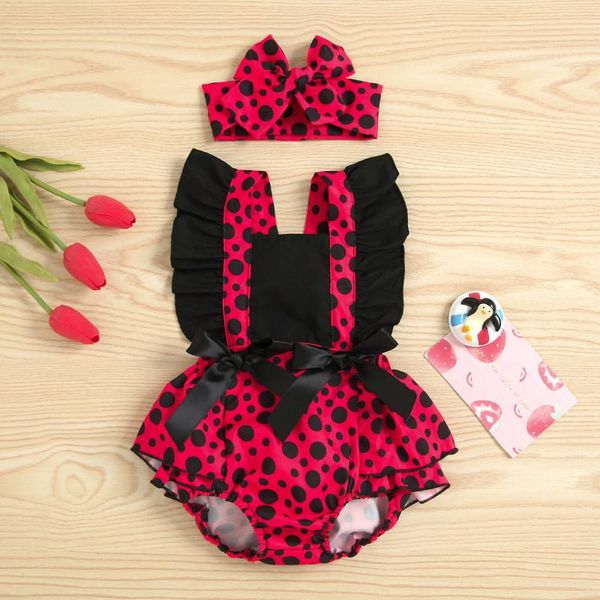 

clothing sets baby girl clothes set kids summer born girls ruffle dot print jumpsuit romper+headband outfit#30, White