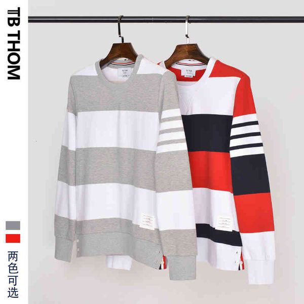 

hoodies tb thom round neck pullover striped men's sweater pure cotton trendy casual coat, Black