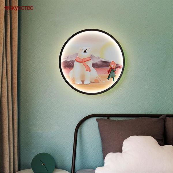 

wall lamps nordic art deco cat bear mural round led lamp for living room hallway nursery cafe shop children bedside cute night lights