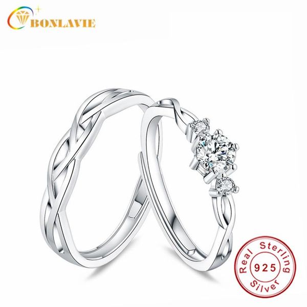 

cluster rings bonlavie 925 sterling silver couple ring pair wedding adjustable open for men and women jewerly, Golden;silver