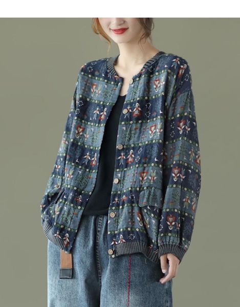 

women's jackets 21 women coats autumn spring sweet style print pockets loose o-neck collar female fashion cardigan wild, Black;brown