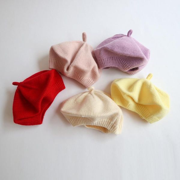 

korean baby hat berets for girls vintage autumn winter knitted cap kids infant girl bonnets beret hats accessories caps &, Yellow