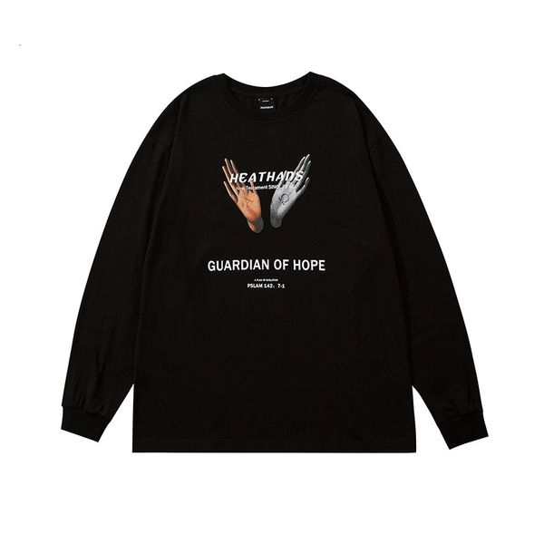 

high street fashion brand printed round neck long sleeve autumn and winter men's youth loose leisure large size sweater pullover, Black