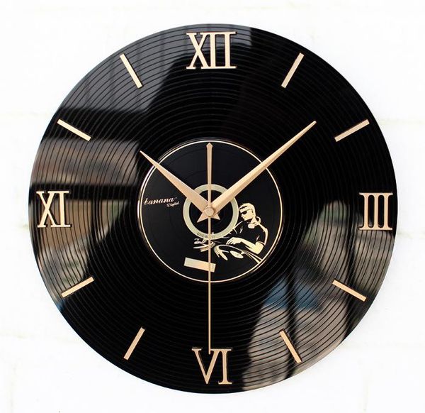 

wall clocks golden classic retro clock 3d cd record creative black home decor silent bedroom reloj cocina gift fz951