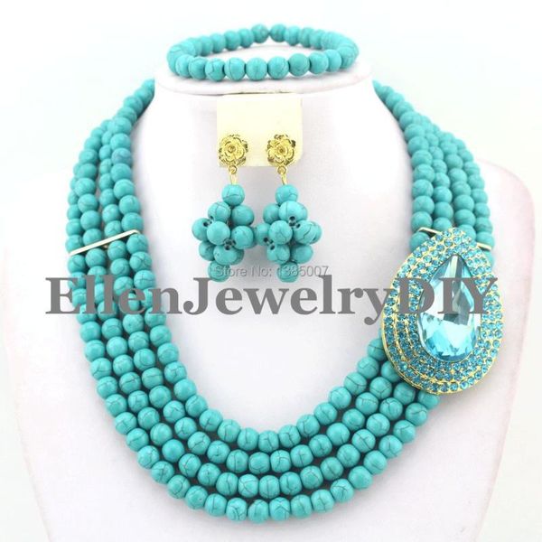 

earrings & necklace charming african jewelry set nigerian wedding beads w7938, Silver