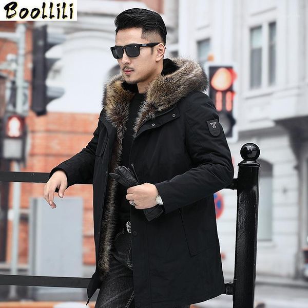 

Men's Leather & Faux Boollili 2021 Mens Parka Real Fur Coat Men Winter Jacket Liner Warm Raccoon Collar Parkas De Hombre, Black