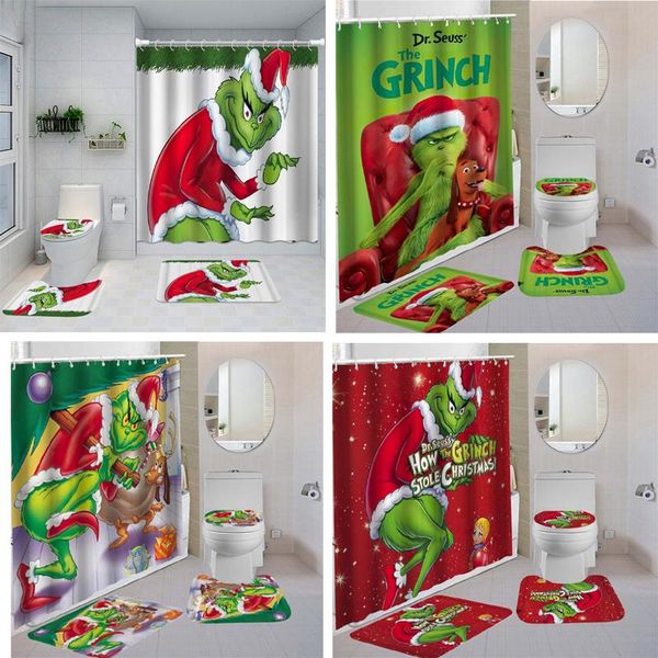 

shower curtains waterproof bathroom curtain set christmas decorative funny non-slip bath mat rug carpet toilet seat cover polyester