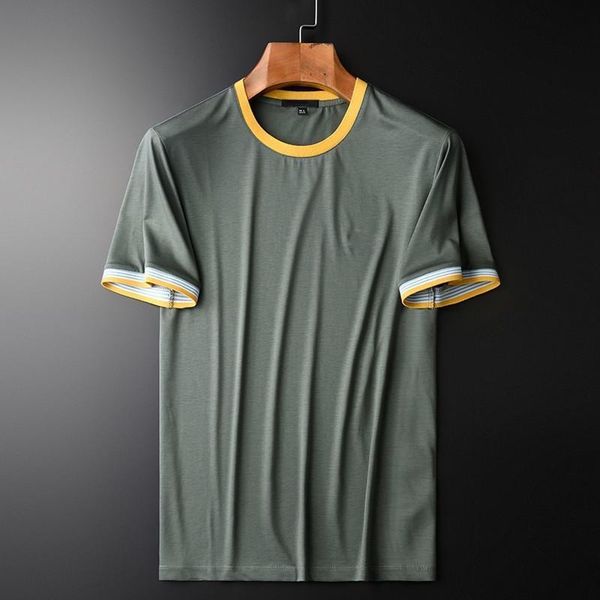 

men's t-shirts lyocell mens luxury short sleeve round collar casual male plus size 4xl fashion slim fit green man tee, White;black