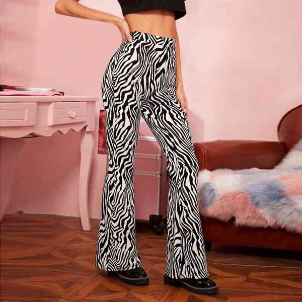 

zebra print wide leg pants high waisted long trousers vintage fashion skinny flare pants women streetwear summer sweatpants yl, Black;white
