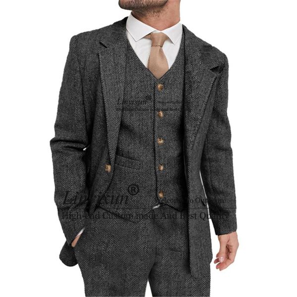 

men's suits & blazers winter classic tweed men formal business blazer slim wedding tuxedo groom 3 piece set prom jacket vest pants cost, White;black