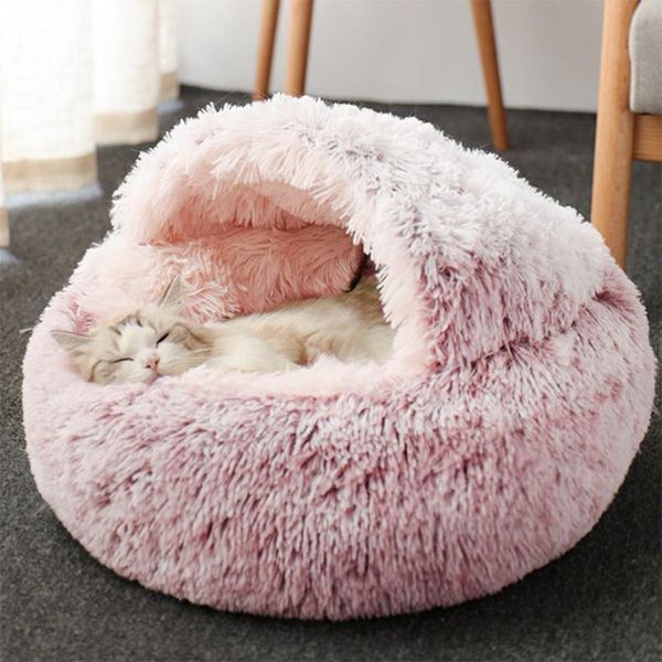 

40cm cat bed round plush warm house soft long pet dog for small dogs nest 2 in 1 cushion sleeping sofa beds & furniture