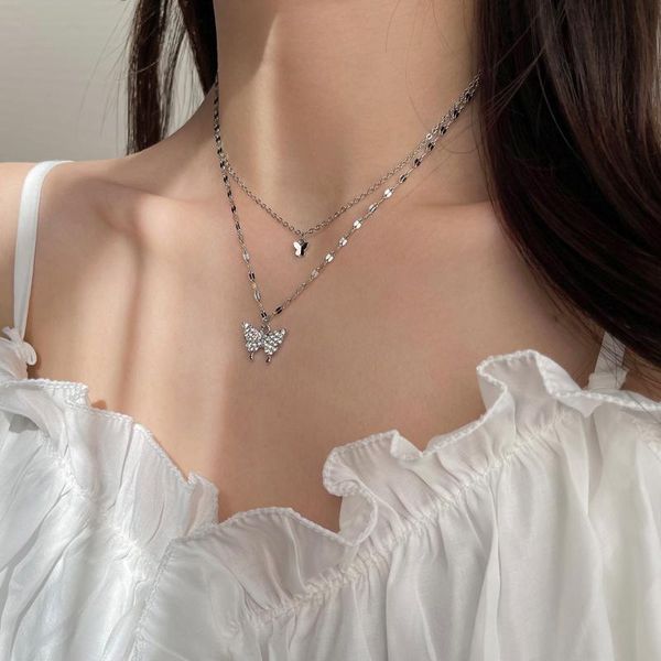 

chains dainty zirconia butterfly pendant necklace for women punk silver color charm choker necklaces korean fashion jewelry gifts