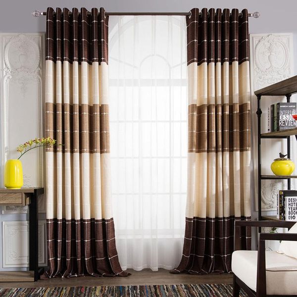 

curtain & drapes simple fashionable chenille plaid jacquard curtains for living room bedroom window modern brown customize