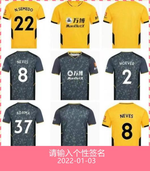 

21 22 neves soccer jerseys fans player version raul 2021 2022 adama fabio silva podence otto football shirt men + kids kit uniforms, Black;yellow
