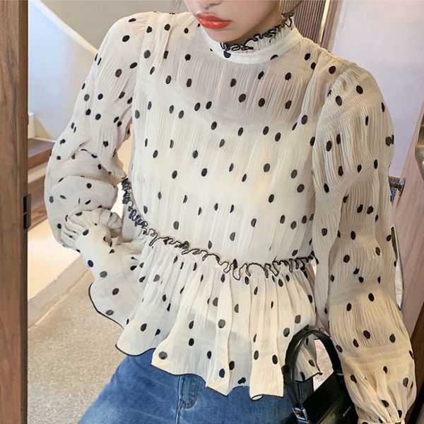 

blouses print elegant women sweet lace chiffon blouse female office lady japan autumn women's clothing levr, White