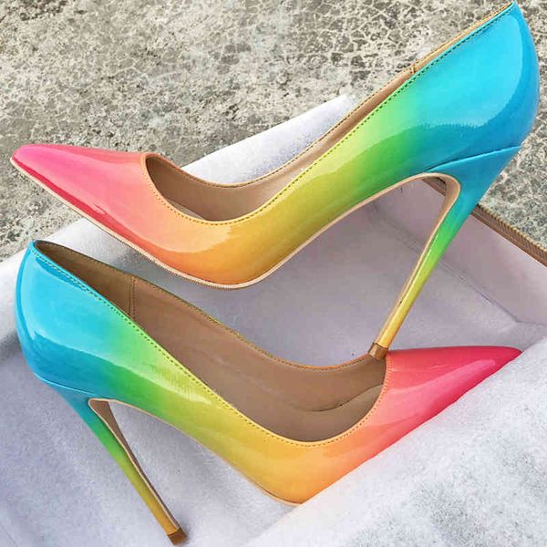 

dress shoes women 12cm high heels pointed toe stiletto pink blue rainbow mixed color pumps shoes plus size 45 qp030 chensir9 2lb9, Black