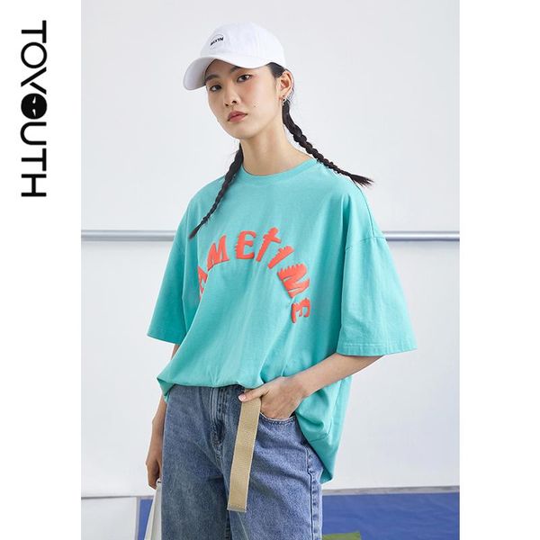 

women's t-shirt toyouth women 2021 summer short sleeve round neck loose letter print simple casual, White