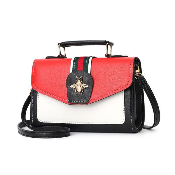 

evening bags luxuy brand pu leather shoulder bag patchwork handbag for women metal bee decoration crossbody office lady panelled tote